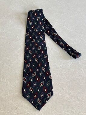 Charter Collection Men's Navy Geometric Silk Tie - Multicolor Diamond Pattern